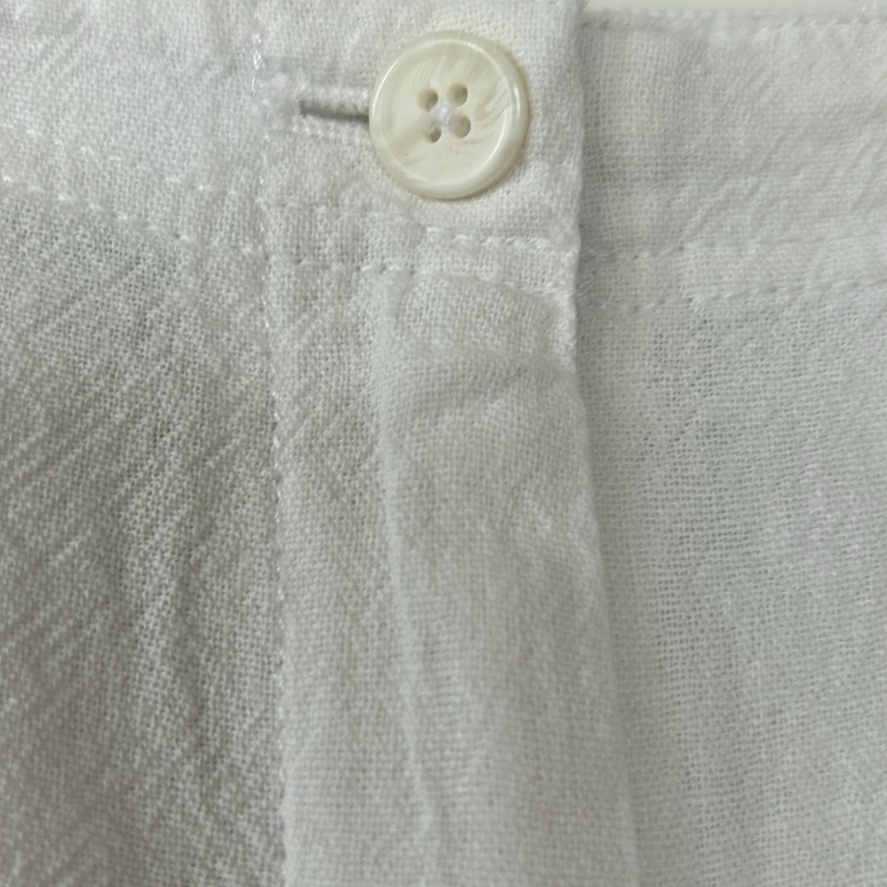 J Jill Solid White Linen/Rayon Crop Length Textured Pant 4 Pockets Elastic Waist - Picture 6 of 12